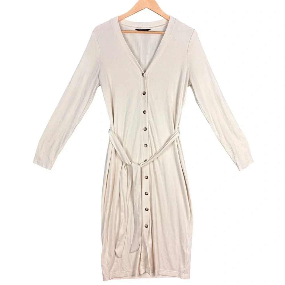 Banana Republic Ribbed Button-Front Tie Waist Sweater Dress/Cardigan – Sz M - Picture 3 of 11